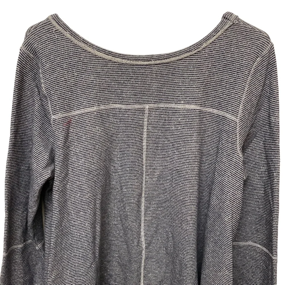 Free People Lace Up Thermal Top Boho Knit Pullover Long Sleeve Gray